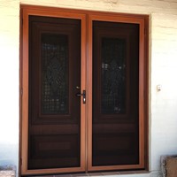 Security French Hinged Screen Doors Steel Mesh Western Red Cedar Finish
